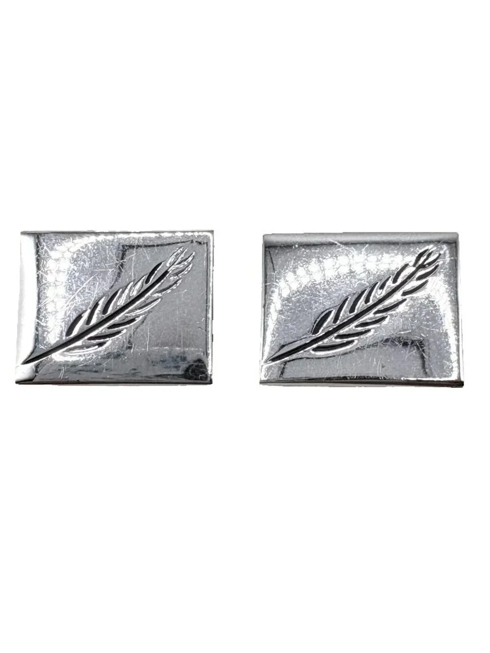 Vintage Swank Feather Cufflinks in Silver Tone